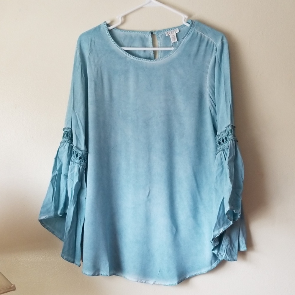 Spense Flair Sleeve Crochet trim top